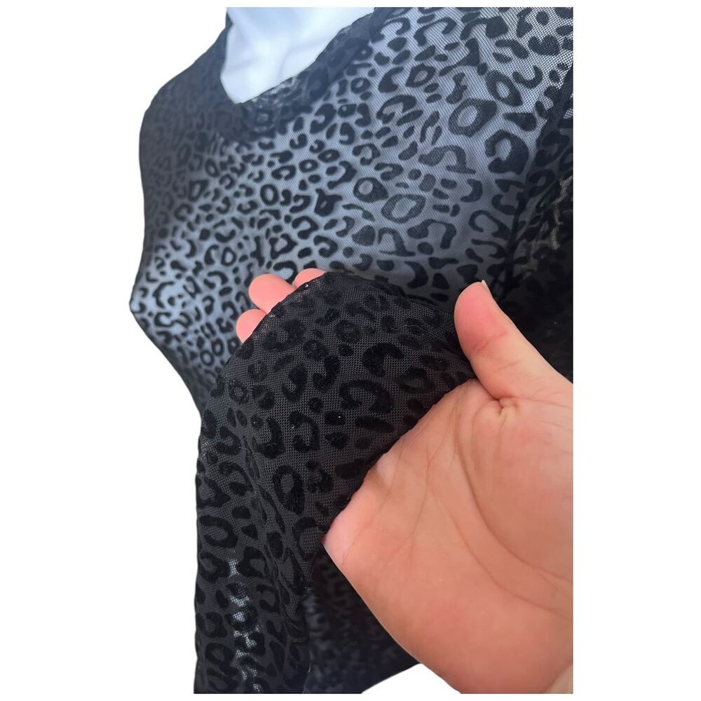 AvidLove black velvet leopard sheer mesh long sleeve thong bodysuit Small NWT - Picture 4 of 5